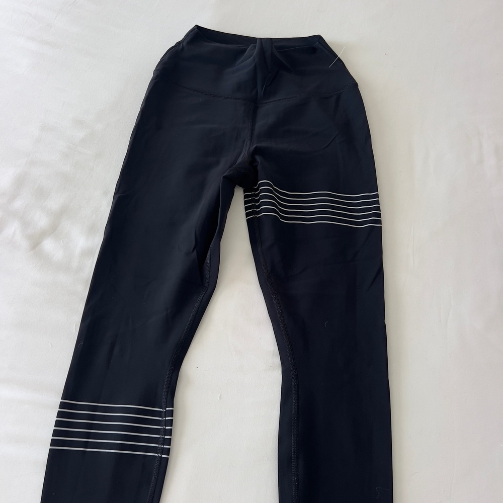 Alo Yoga‎ Black High Waisted Striped Graphic Leggings Womens Size Small